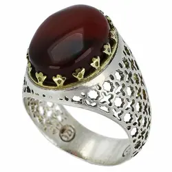 انگشتر لوکس عقیق یمنی کبدی معدنی کیفیت بالا رکاب نقره 925 عیار طرح ضریح دور چنگ مردانه