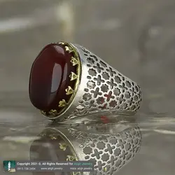 انگشتر لوکس عقیق یمنی کبدی معدنی کیفیت بالا رکاب نقره 925 عیار طرح ضریح دور چنگ مردانه