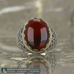 انگشتر لوکس عقیق یمنی کبدی معدنی کیفیت بالا رکاب نقره 925 عیار طرح ضریح دور چنگ مردانه