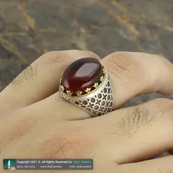 انگشتر لوکس عقیق یمنی کبدی معدنی کیفیت بالا رکاب نقره 925 عیار طرح ضریح دور چنگ مردانه