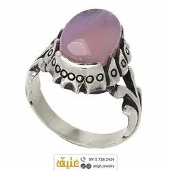 انگشتر عقیق کبود خوشرنگ معدنی رکاب نقره دور چنگ اشکی