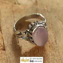 انگشتر عقیق کبود خوشرنگ معدنی رکاب نقره دور چنگ اشکی