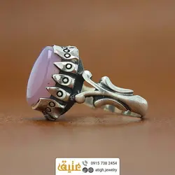 انگشتر عقیق کبود خوشرنگ معدنی رکاب نقره دور چنگ اشکی