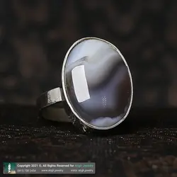 انگشتر عقیق شجری ایرانی معدنی عالی رکاب نقره 950 عیار دستساز با نقش و نگار خاص