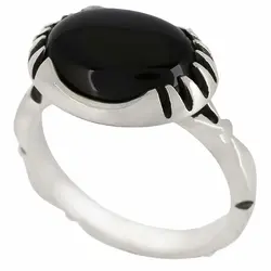 انگشتر عقیق سیاه معدنی خوشرنگ تراش دامله بیضی رکاب دور چنگ ظریف نقره ۹۲۵ عیار