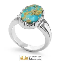 انگشتر فیروزه نیشابوری مرغوب دستساز دور چنگ فاخر‌ امضادار اسپرت