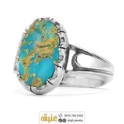 انگشتر فیروزه نیشابوری مرغوب دستساز دور چنگ فاخر‌ امضادار اسپرت