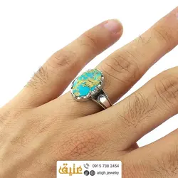 انگشتر فیروزه نیشابوری مرغوب دستساز دور چنگ فاخر‌ امضادار اسپرت