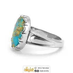 انگشتر فیروزه نیشابوری مرغوب دستساز دور چنگ فاخر‌ امضادار اسپرت