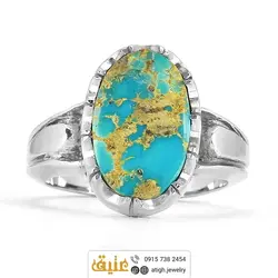 انگشتر فیروزه نیشابوری مرغوب دستساز دور چنگ فاخر‌ امضادار اسپرت