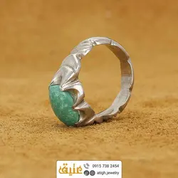 انگشتر فیروزه نیشابوری صاف خوشرنگ  اصلی رکاب نقره دستساز امضا یزدانی سنگین دور چنگ صفوی