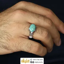 انگشتر فیروزه نیشابوری صاف خوشرنگ  اصلی رکاب نقره دستساز امضا یزدانی سنگین دور چنگ صفوی