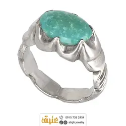 انگشتر فیروزه نیشابوری صاف خوشرنگ  اصلی رکاب نقره دستساز امضا یزدانی سنگین دور چنگ صفوی