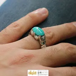 انگشتر فیروزه نیشابوری صاف خوشرنگ  اصلی رکاب نقره دستساز امضا یزدانی سنگین دور چنگ صفوی