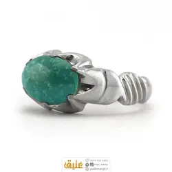 انگشتر فیروزه نیشابوری صاف خوشرنگ  اصلی رکاب نقره دستساز امضا یزدانی سنگین دور چنگ صفوی