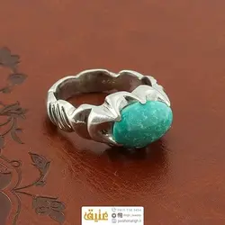 انگشتر فیروزه نیشابوری صاف خوشرنگ  اصلی رکاب نقره دستساز امضا یزدانی سنگین دور چنگ صفوی