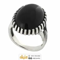 انگشتر نقره عقیق سیاه معدنی تراش دامله رکاب نقره درشت دور چنگ