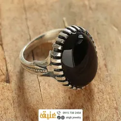 انگشتر نقره عقیق سیاه معدنی تراش دامله رکاب نقره درشت دور چنگ