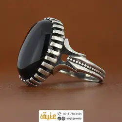انگشتر نقره عقیق سیاه معدنی تراش دامله رکاب نقره درشت دور چنگ