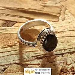 انگشتر نقره عقیق سیاه (انیکس) معدنی دور چنگ رکاب نقره سیاه قلم