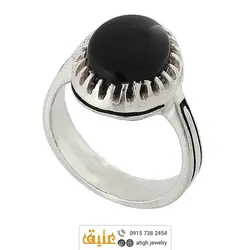 انگشتر نقره عقیق سیاه (انیکس) معدنی دور چنگ رکاب نقره سیاه قلم