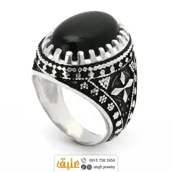 انگشتر نقره عقیق سیاه (انیکس) سیاه قلم دور چنگ‌ مردانه سنگین
