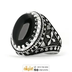 انگشتر نقره عقیق سیاه (انیکس) سیاه قلم دور چنگ‌ مردانه سنگین