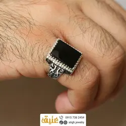 انگشتر نقره عقیق سیاه (انیکس) معدنی رکاب اسلیمی سیاه قلم دور چنگ