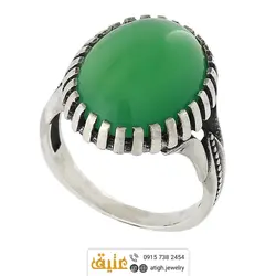 انگشتر نقره عقیق سبز خوشرنگ معدنی تراش دامله رکاب نقره درشت دور چنگ