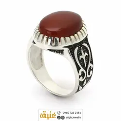 انگشتر نقره عقیق سرخ طبیعی دور چنگ مردانه اسلیمی‌