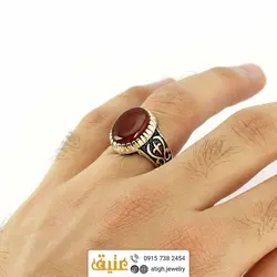 انگشتر نقره عقیق سرخ طبیعی دور چنگ مردانه اسلیمی‌