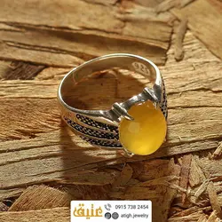 انگشتر نقره عقیق زرد شرف الشمس معدنی خوشرنگ تراش دامله رکاب نقره سیاه قلم چهار چنگ