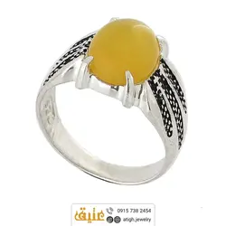 انگشتر نقره عقیق زرد شرف الشمس معدنی خوشرنگ تراش دامله رکاب نقره سیاه قلم چهار چنگ