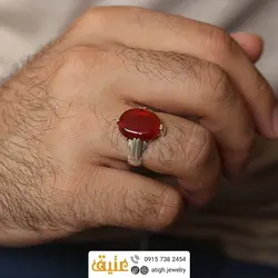 انگشتر نقره عقیق سرخ تراش یمن خوشرنگ معدنی رکاب چهار چنگ