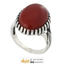 انگشتر نقره عقیق سرخ خوشرنگ معدنی تراش دامله رکاب نقره درشت دور چنگ