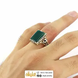 انگشتر نقره عقیق سبز معدنی مردانه رکاب دور چنگ اسلیمی