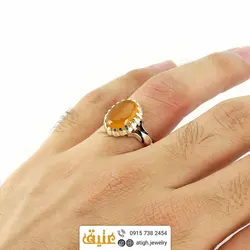 انگشتر نقره عقیق زرد شرف الشمس طبیعی دور چنگ‌
