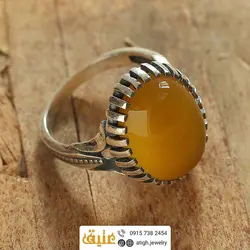 انگشتر نقره عقیق زرد شرف الشمس خوشرنگ معدنی تراش دامله رکاب نقره درشت دور چنگ