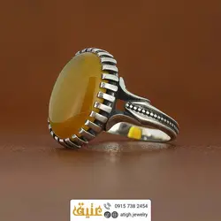 انگشتر نقره عقیق زرد شرف الشمس خوشرنگ معدنی تراش دامله رکاب نقره درشت دور چنگ