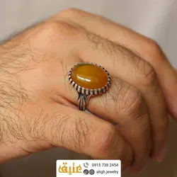 انگشتر نقره عقیق زرد شرف الشمس خوشرنگ معدنی تراش دامله رکاب نقره درشت دور چنگ