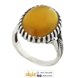 انگشتر نقره عقیق زرد شرف الشمس خوشرنگ معدنی تراش دامله رکاب نقره درشت دور چنگ