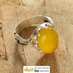 انگشتر نقره عقیق زرد شرف الشمس تراش دامله معدنی رکاب اشکی دور چنگ هلالی