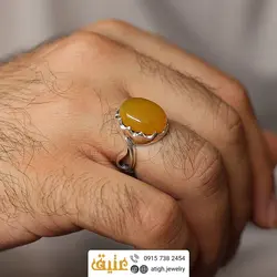 انگشتر نقره عقیق زرد شرف الشمس تراش دامله معدنی رکاب اشکی دور چنگ هلالی