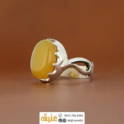 انگشتر نقره عقیق زرد شرف الشمس تراش دامله معدنی رکاب اشکی دور چنگ هلالی