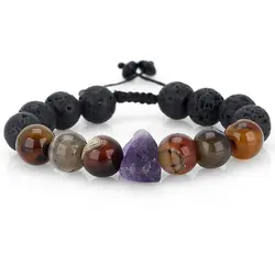 دستبند آمتیست راف (تراش نخورده)، عقیق سلیمانی خوشرنگ و لاوا معدنی کیفیت بسیار بالا بافت کشویی