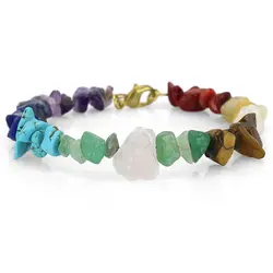 دستبند هفت سنگ چاکرا معدنی تراش نامنظم همراه کوارتز صورتی راف (تراش نخورده) صددرصد طبیعی کیفیت بالا خوشرنگ فول انرژیک