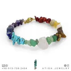 دستبند هفت سنگ چاکرا معدنی تراش نامنظم همراه کوارتز صورتی راف (تراش نخورده) صددرصد طبیعی کیفیت بالا خوشرنگ فول انرژیک