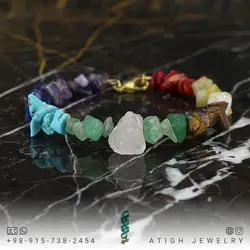 دستبند هفت سنگ چاکرا معدنی تراش نامنظم همراه کوارتز صورتی راف (تراش نخورده) صددرصد طبیعی کیفیت بالا خوشرنگ فول انرژیک