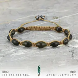 دستبند شاه مقصود افغان خرمایی معدنی رنگ خاص تراش هلی دور بافت رنگ کرم فری سایز انتها حدید معدنی