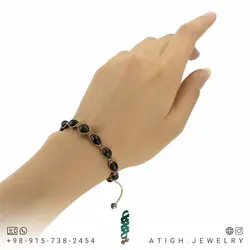 دستبند شاه مقصود افغان خرمایی معدنی رنگ خاص تراش هلی دور بافت رنگ کرم فری سایز انتها حدید معدنی